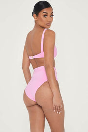 Hot Pink High Waist Bikini Bottom With Diamante Belt - MomyMall