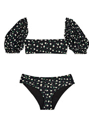 Haut de bikini bandeau noir à manches bouffantes Daises