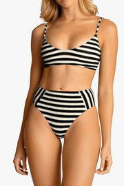 Black & White Striped High Waisted Bikini Bottom