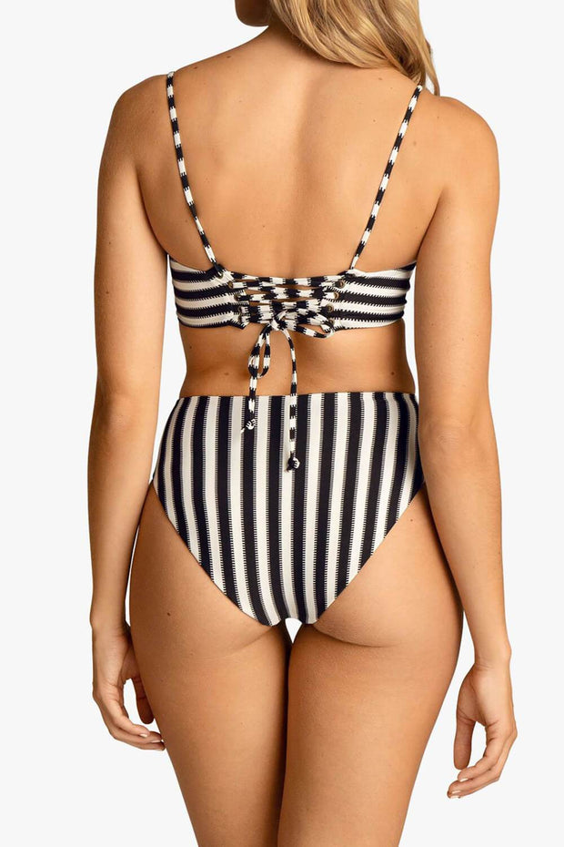 Black & White Striped High Waisted Bikini Bottom