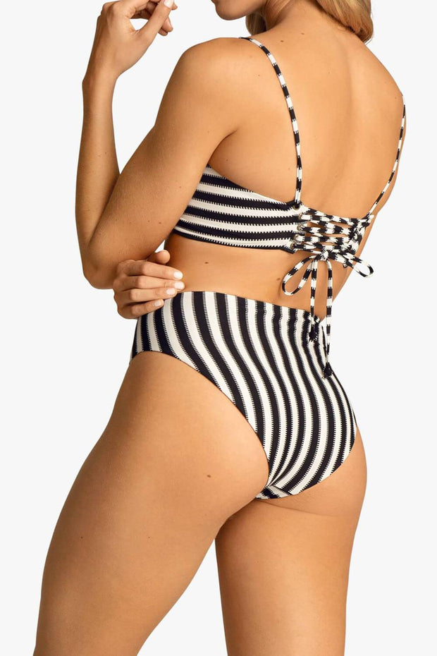 Black & White Striped High Waisted Bikini Bottom