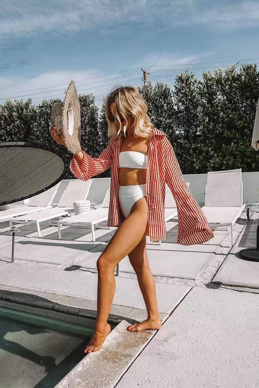 White Ribbed Bandeau Bikini Top