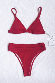 Red Rib Triangle Bikini Top - MomyMall