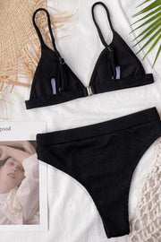 Black Rib Triangle Bikini Top - MomyMall