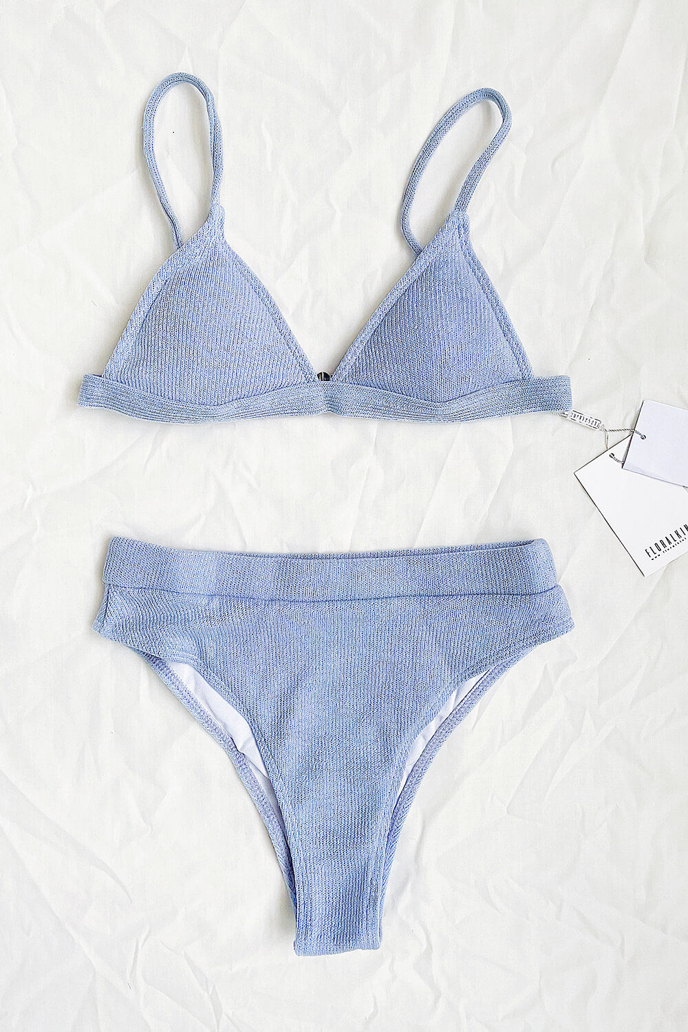 Light Blue Rib Triangle Bikini Top