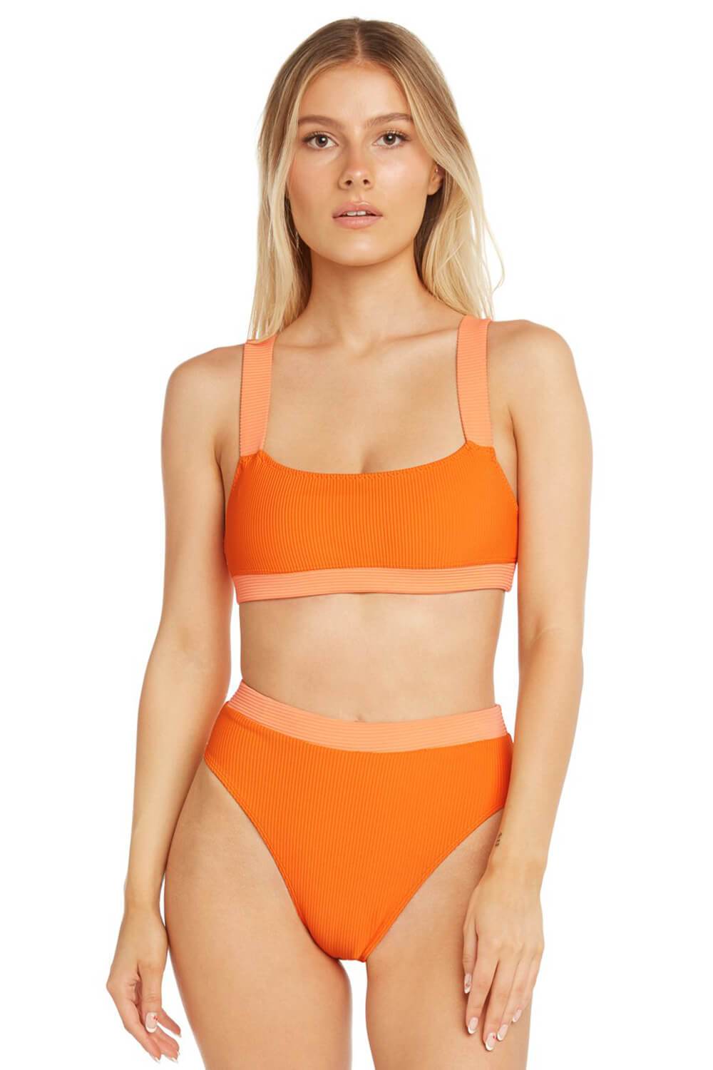 Orange Yellow Blocked Rib Sproty Bikini Top