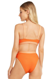 Orange Yellow Blocked Rib High Waisted Bikini Bottom