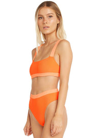 Orange Yellow Blocked Rib High Waisted Bikini Bottom