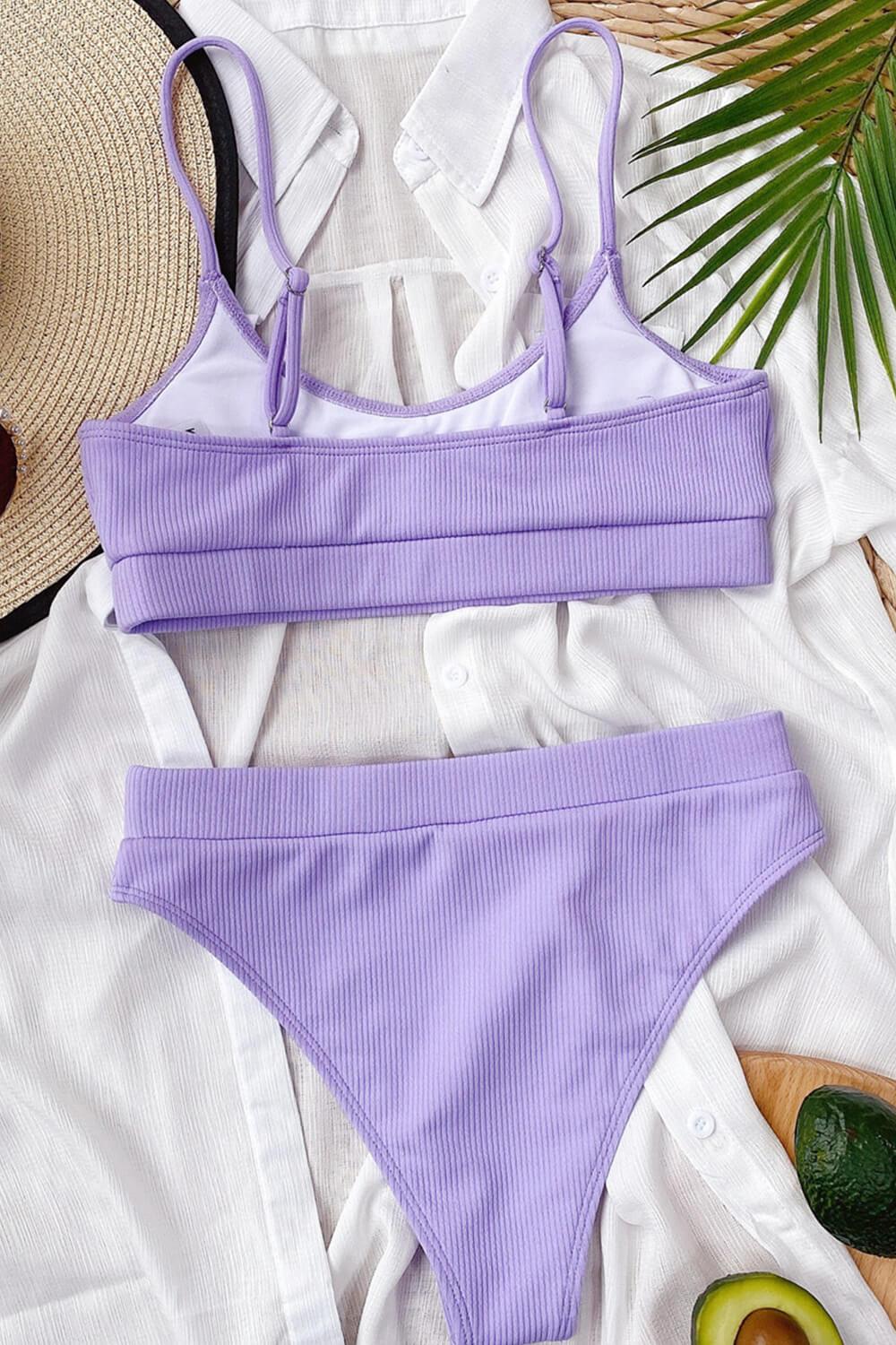 Haut de bikini violet côtelé Sporty