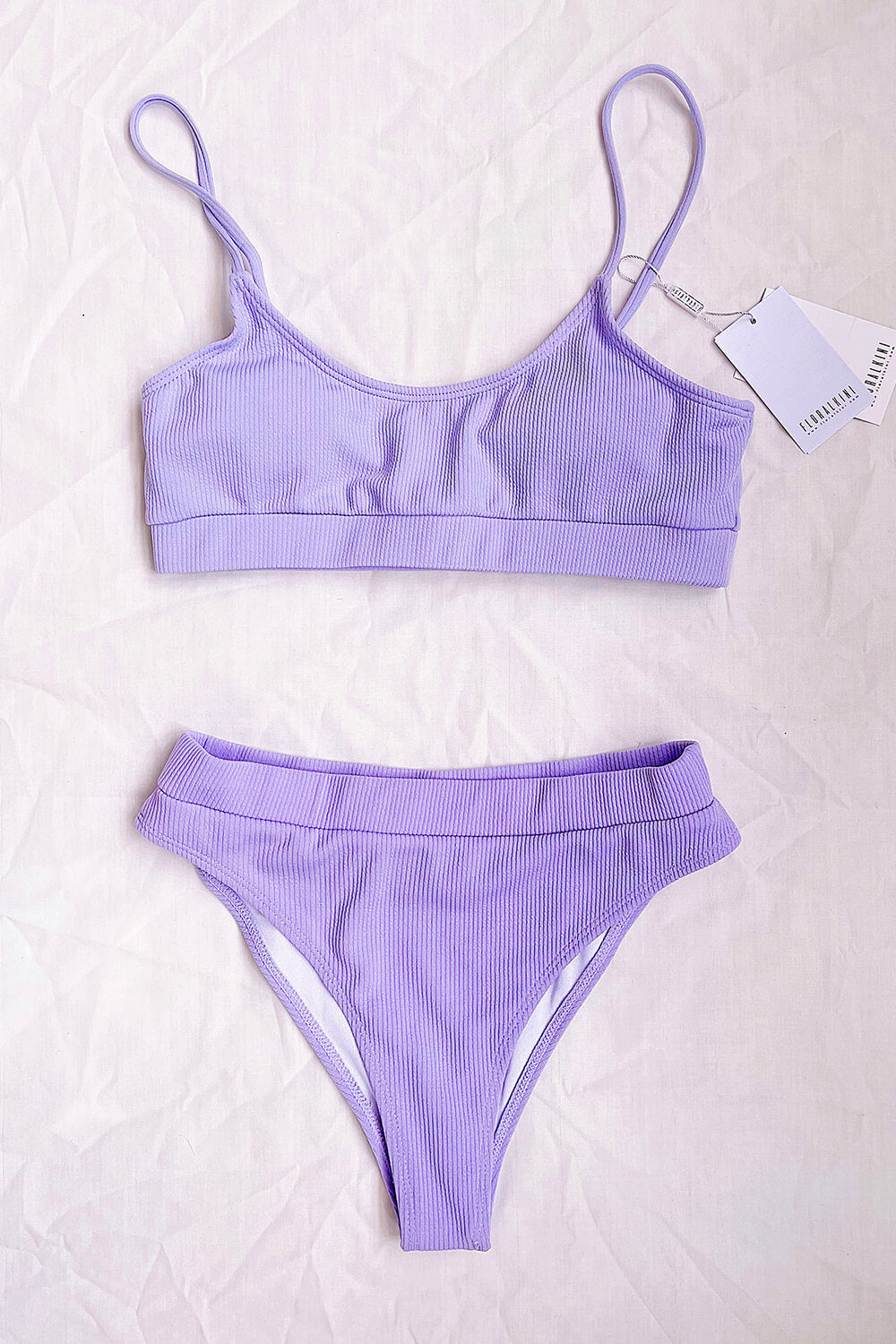 Haut de bikini violet côtelé Sporty