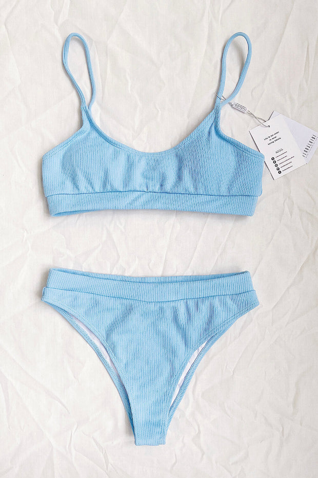 Light Blue Rib Sporty Bikini Top - MomyMall