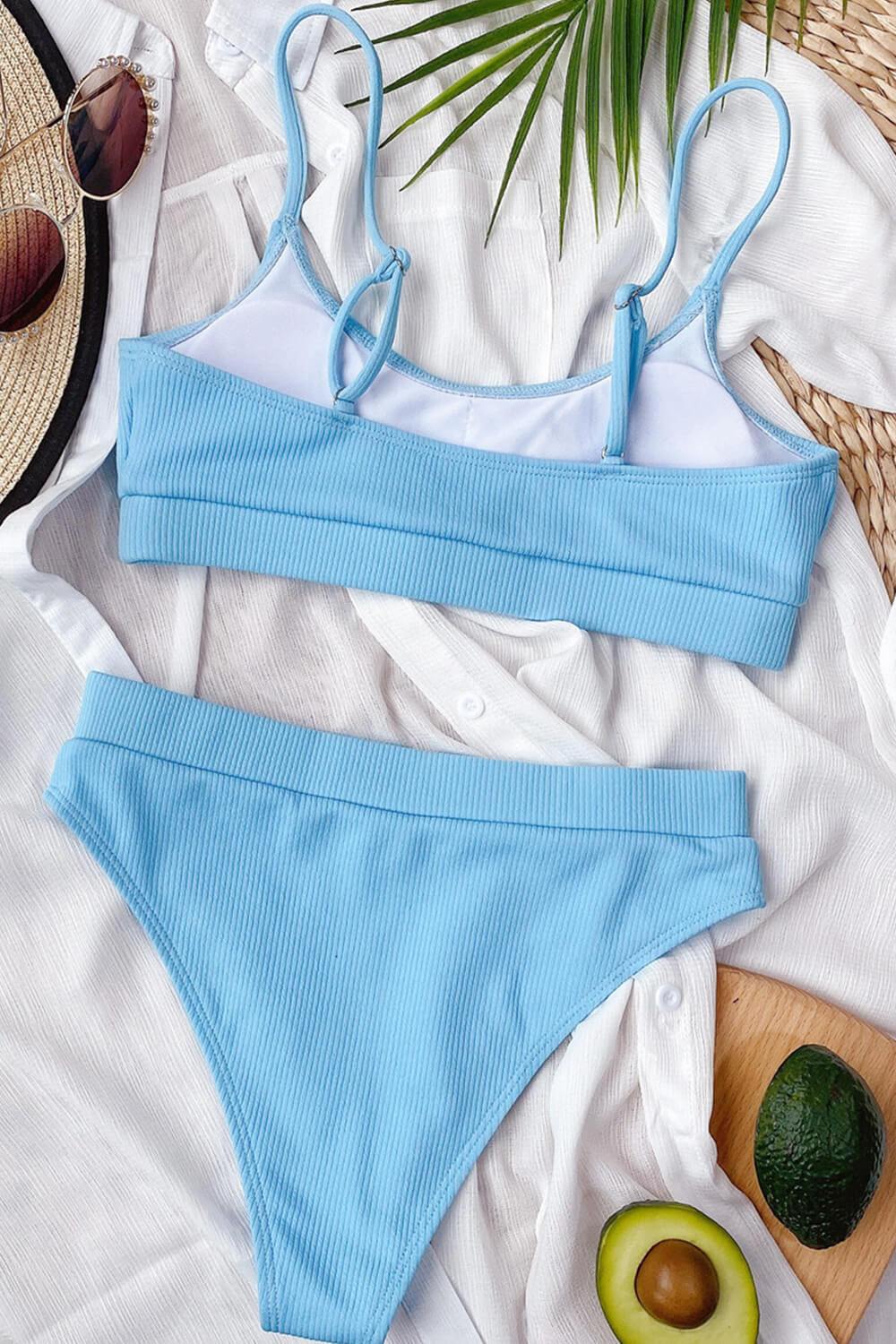 Light Blue Rib Sporty Bikini Top - MomyMall