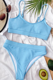 Light Blue Rib Sporty Bikini Top - MomyMall