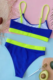 Neon Blue Blocked Blocked Rib High Waisted Bikini Bottom