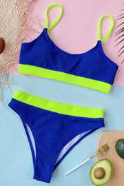 Neon Blue Blocked Blocked Rib High Waisted Bikini Bottom