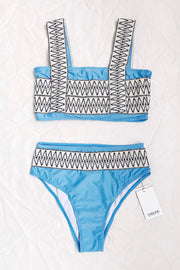 Blue Woven Zig-Zag High Waisted Bikini Bottom - MomyMall