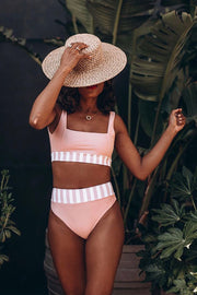 Rose Striped High Waisted Bikini Bottom