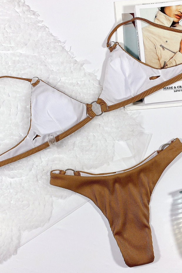 Chocolate Ribbed Ring Side Bikini Bottoms - MomyMall