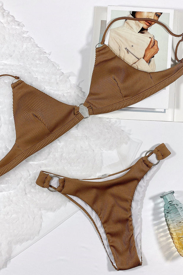 Chocolate Ribbed Ring Side Bikini Bottoms - MomyMall