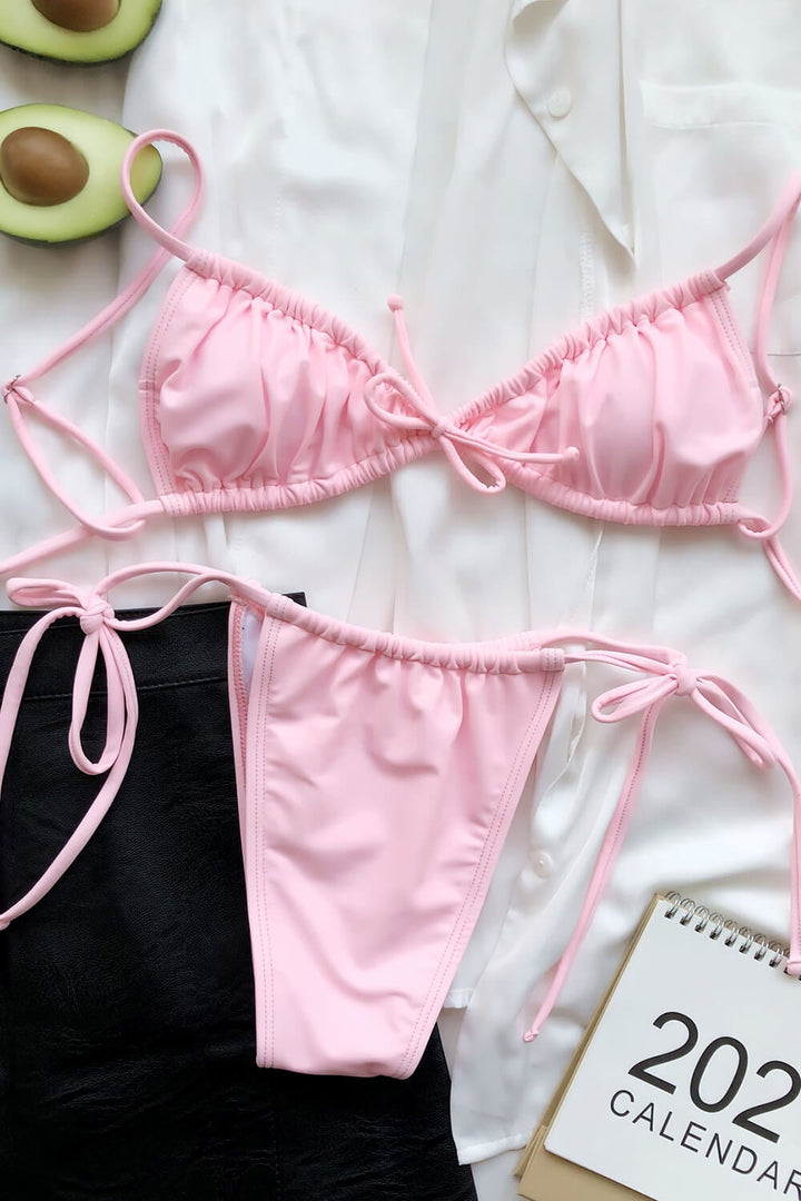 Pink Tie Side Bikini Bottoms - MomyMall