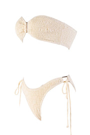 Cream Crinkle Ring Detail Tie Side Bikini Bottoms - MomyMall