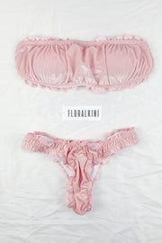 Pink Rib Velvet Ruched Bikini Bottoms