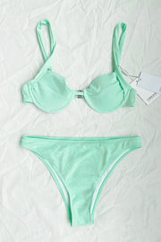 Bas de bikini taille haute côtelé vert menthe