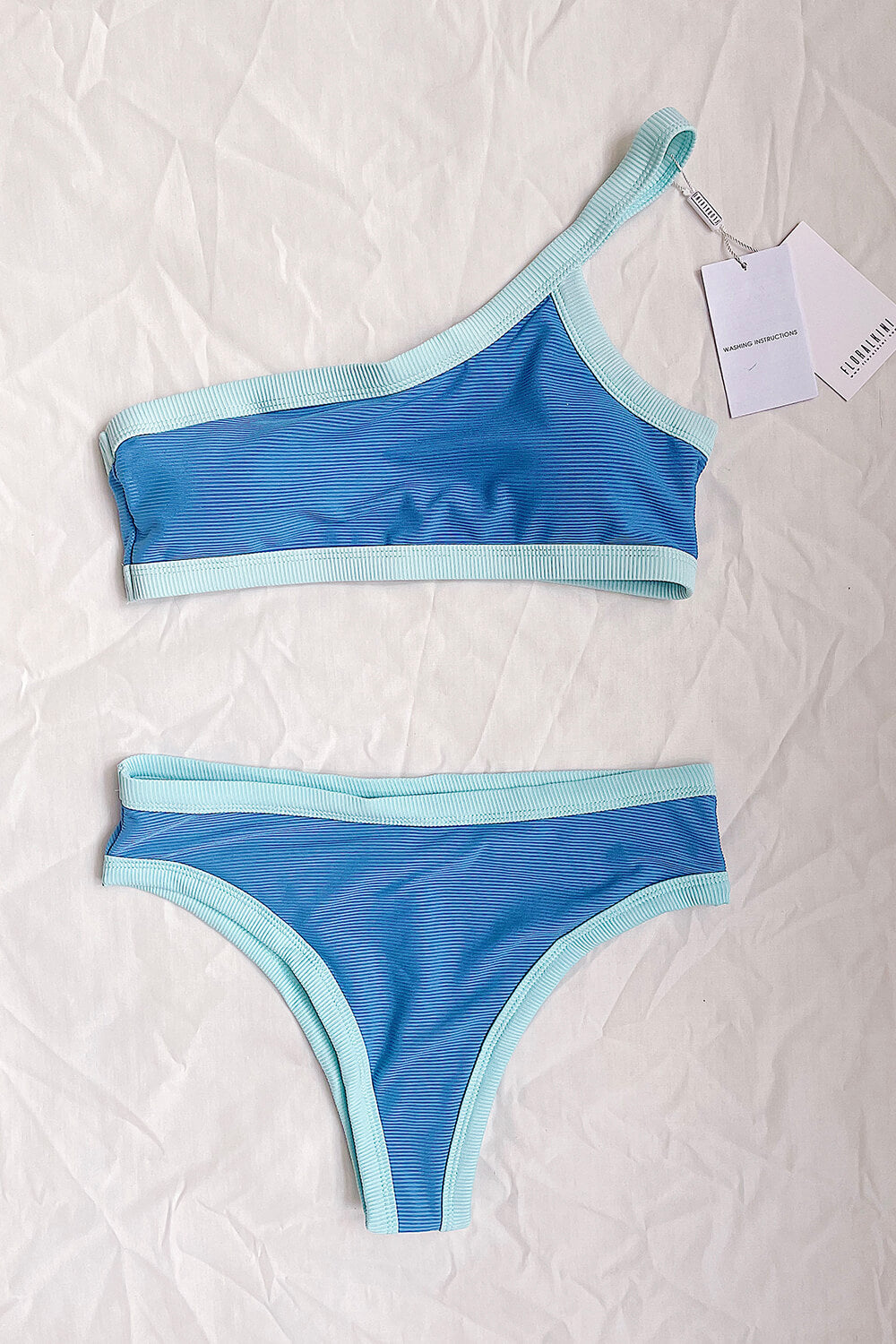 Blue Blocked Ribbed Bikini Bottom - MomyMall