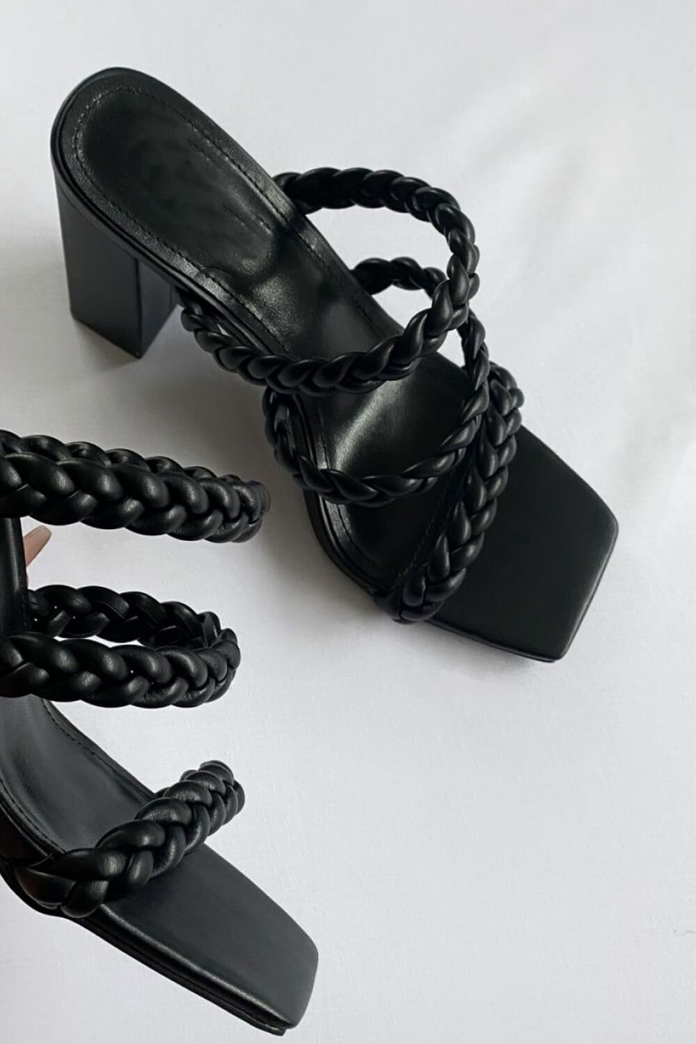 Black Knotted Strap Block Heel Mules - MomyMall