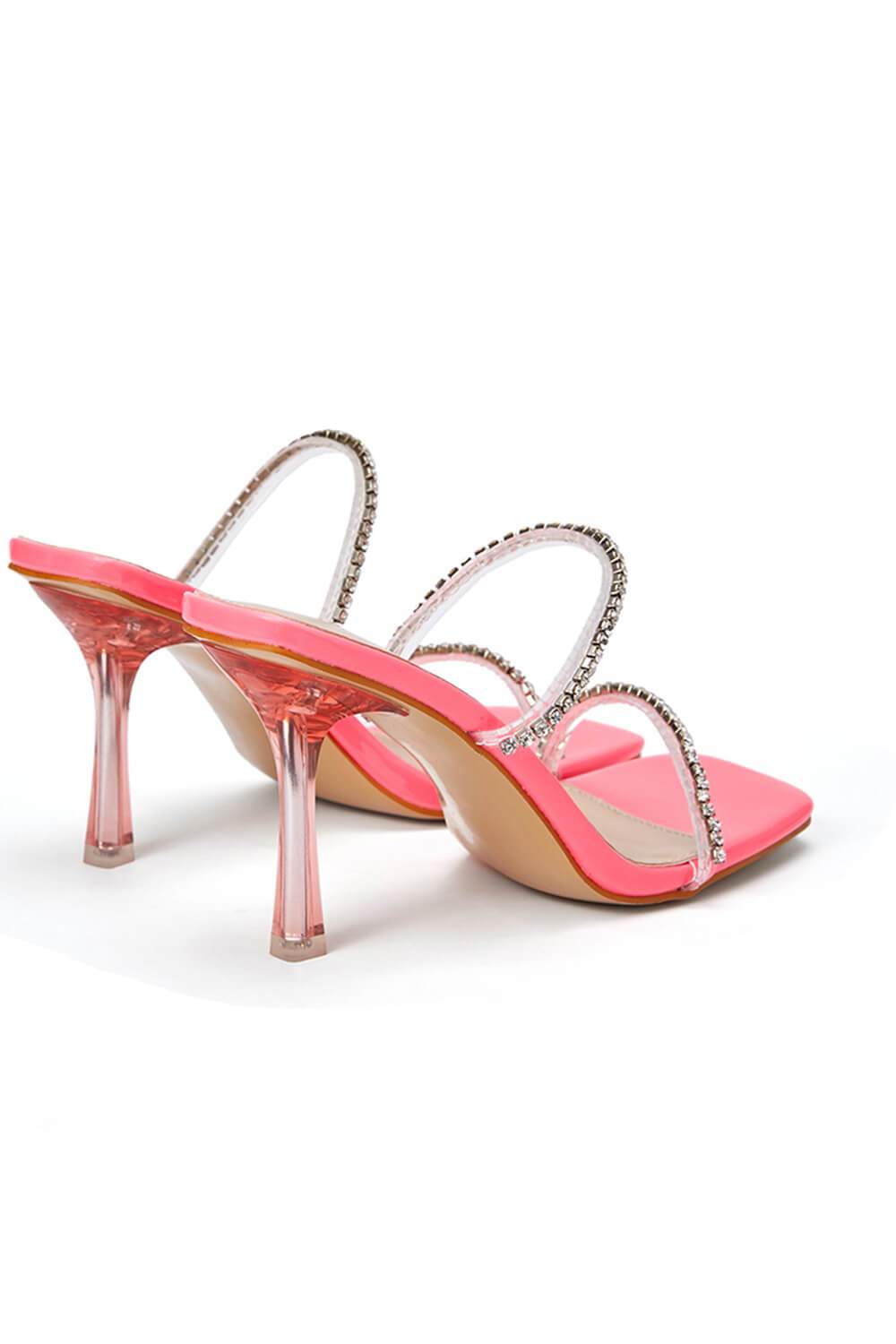 Salmon Patent Diamante Clear Perspex Mules - MomyMall