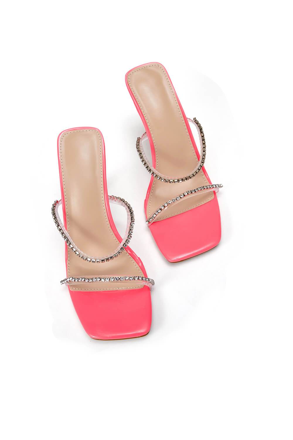 Salmon Patent Diamante Clear Perspex Mules - MomyMall