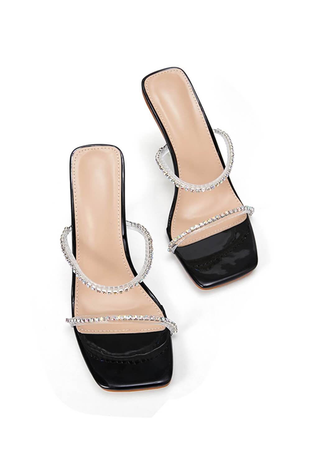 Black Patent Diamante Clear Perspex Mules