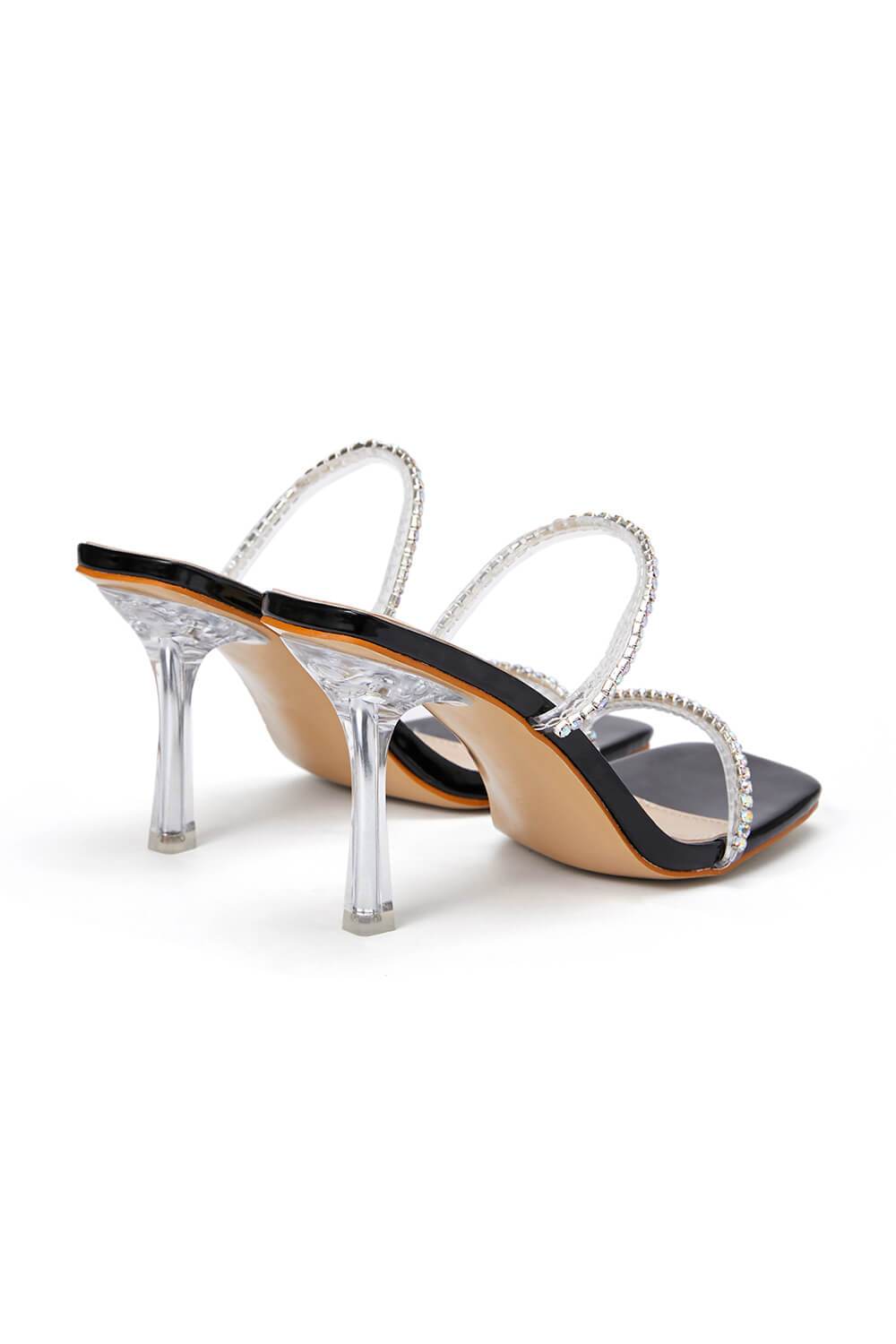 Black Patent Diamante Clear Perspex Mules