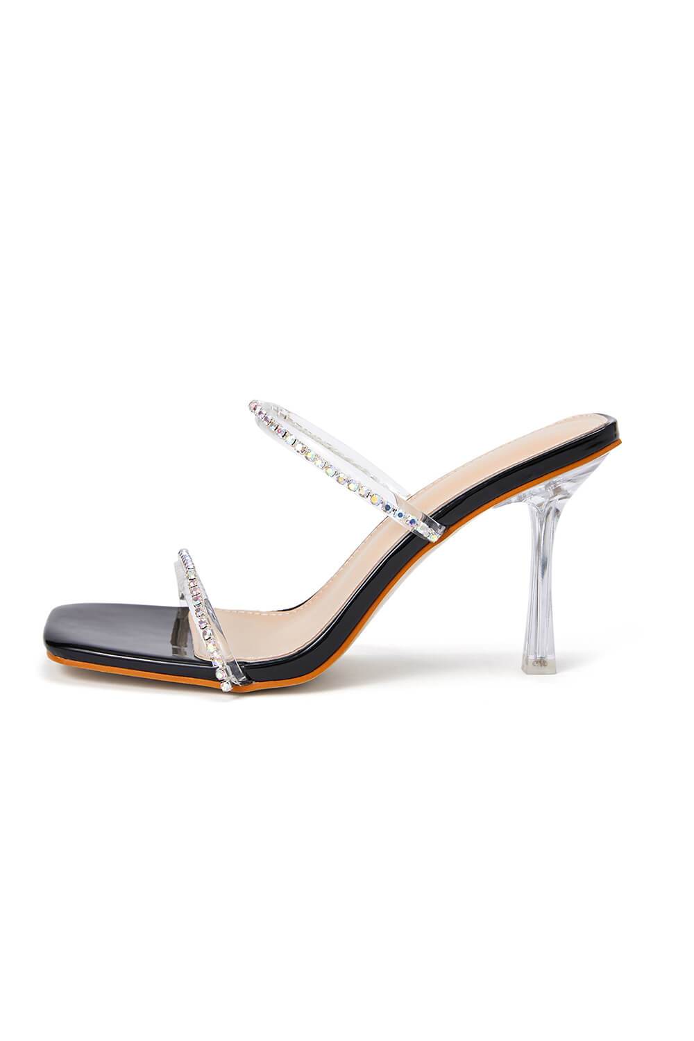 Black Patent Diamante Clear Perspex Mules