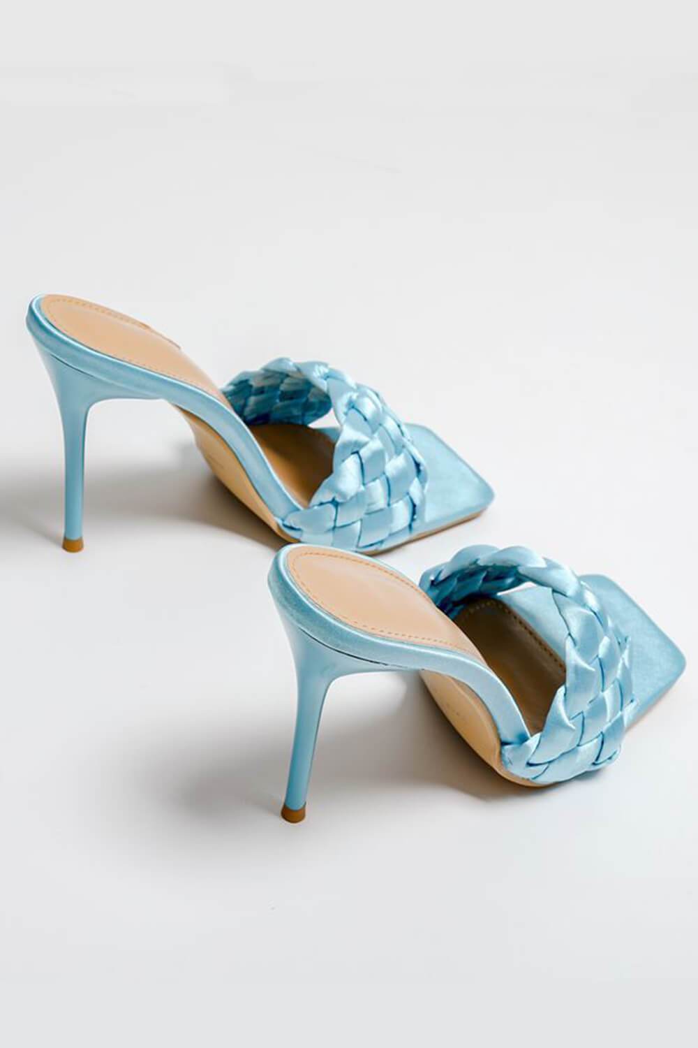 Lake Blue Woven Satin Stiletto Mules - MomyMall