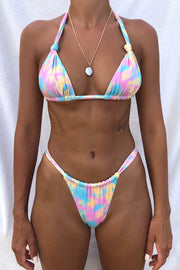 Haut de bikini dos nu noué arc-en-ciel tie-dye