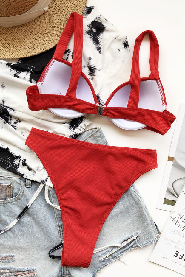 Red Rib High Waisted Bikini Bottom - MomyMall