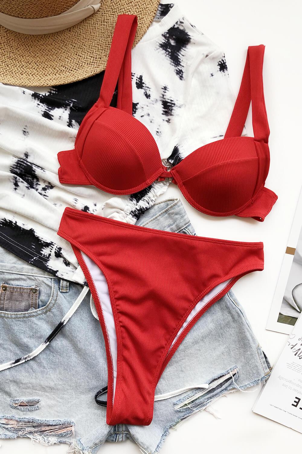 Red Underwire Bralette Bikini Top - MomyMall