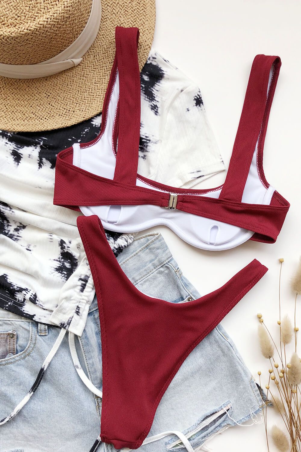 Burgundy High Rise Bikini Bottom