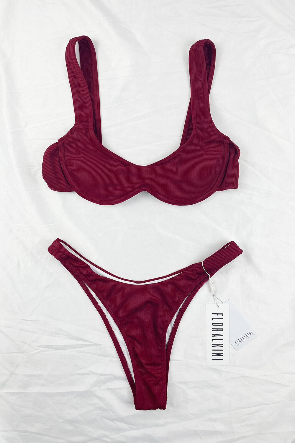 Burgundy Ribbed Underwire Bikini Top