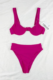 Deep Pink High Waisted Bikini Bottom - MomyMall