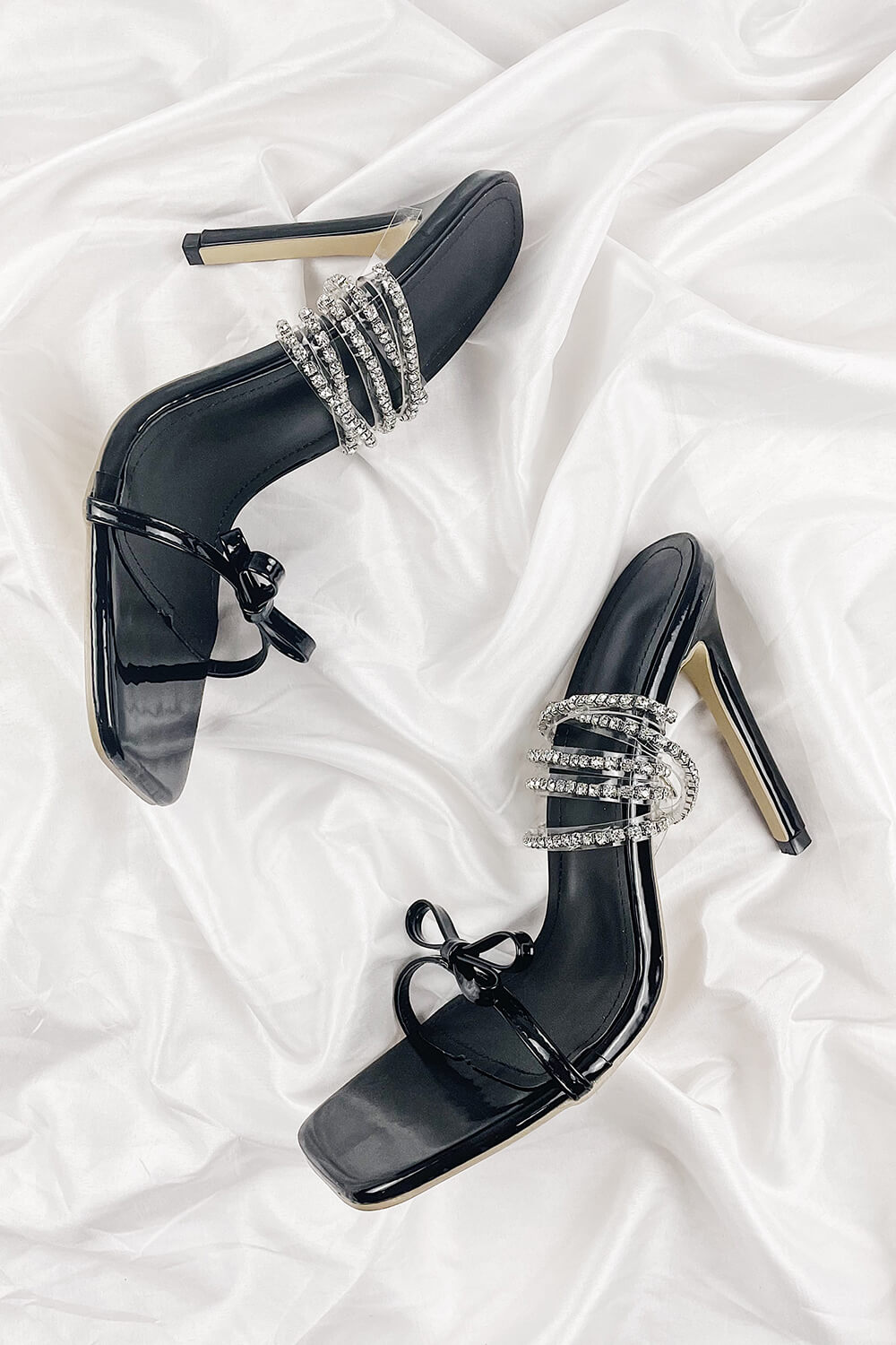 Black Patent Bow Diamante Stiletto Heels