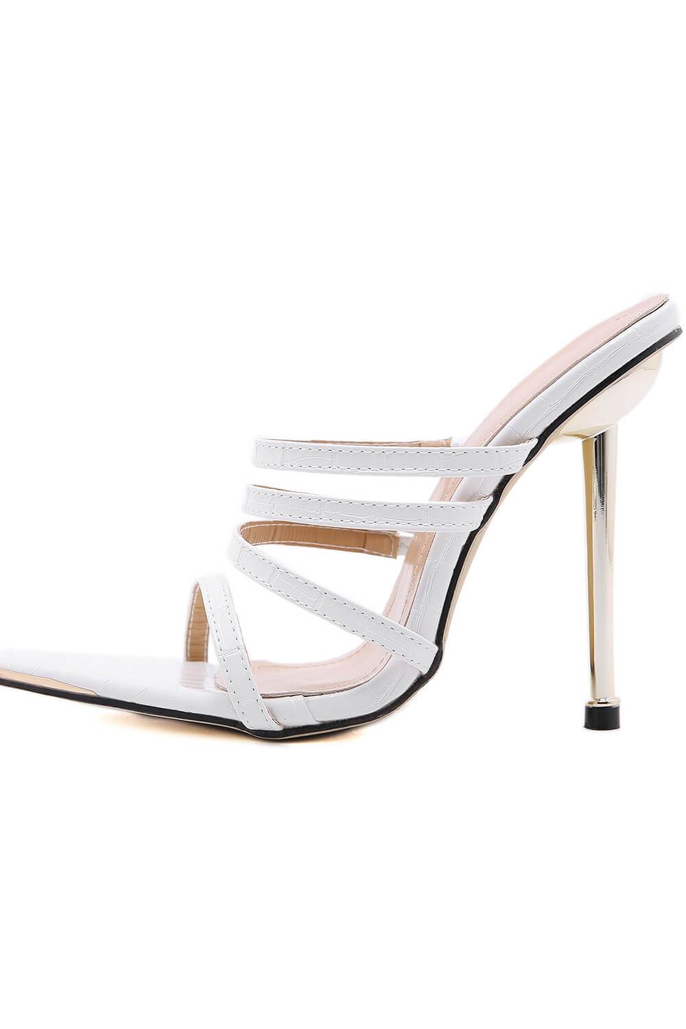 White Faux Croc Strappy Stiletto Mules