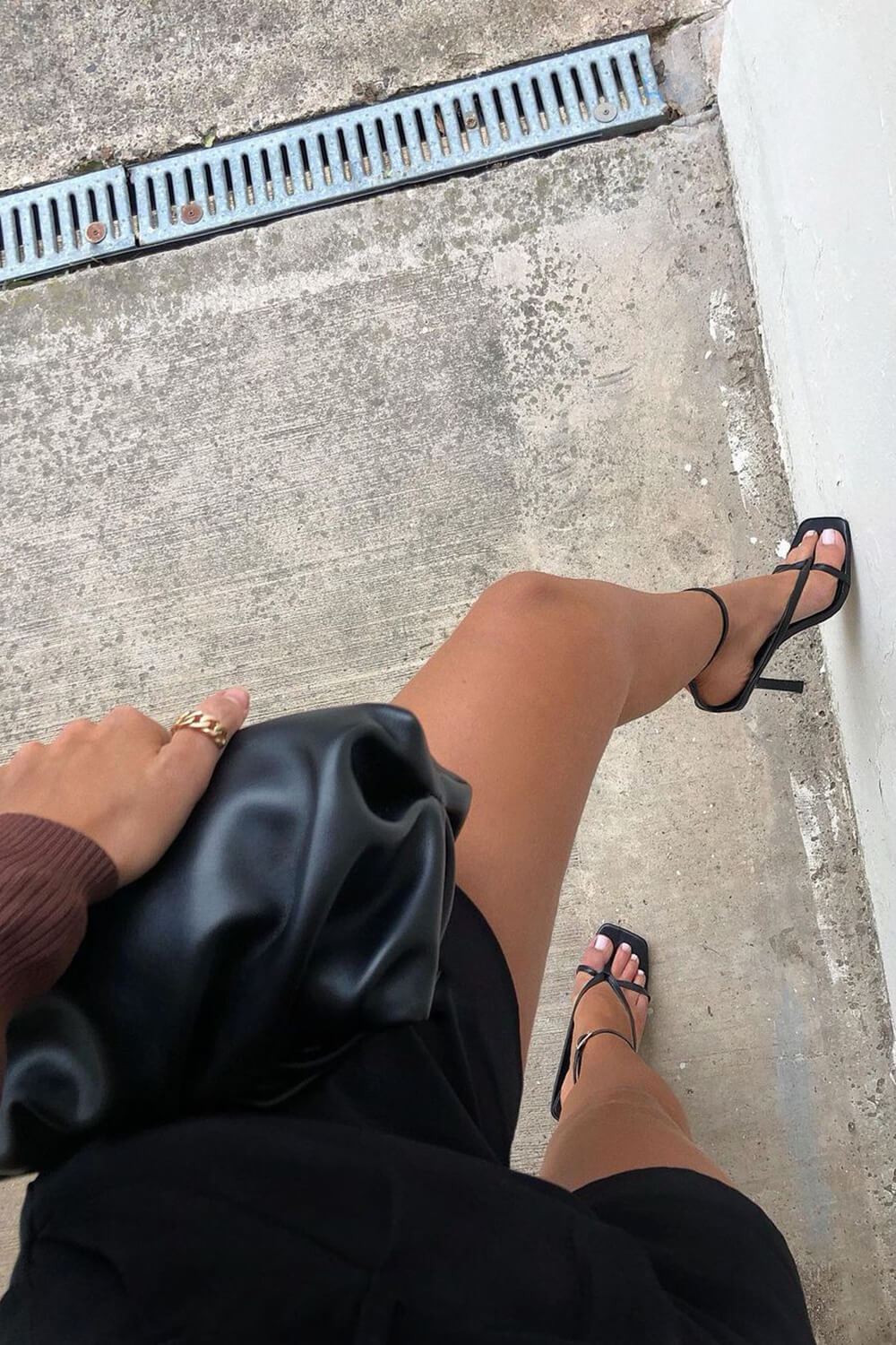 Black Faux Leather Square Toe Strappy Heels - MomyMall