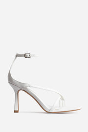 White Faux Leather Square Toe Strappy Heels - MomyMall
