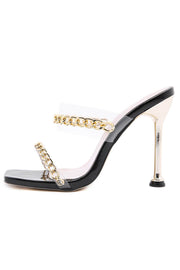 Black Patent Clear Chain Stiletto Mules