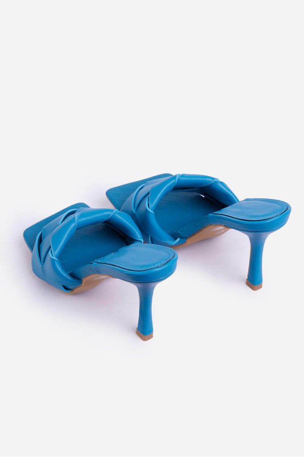 Mule carrée peep toe tissée en similicuir bleue