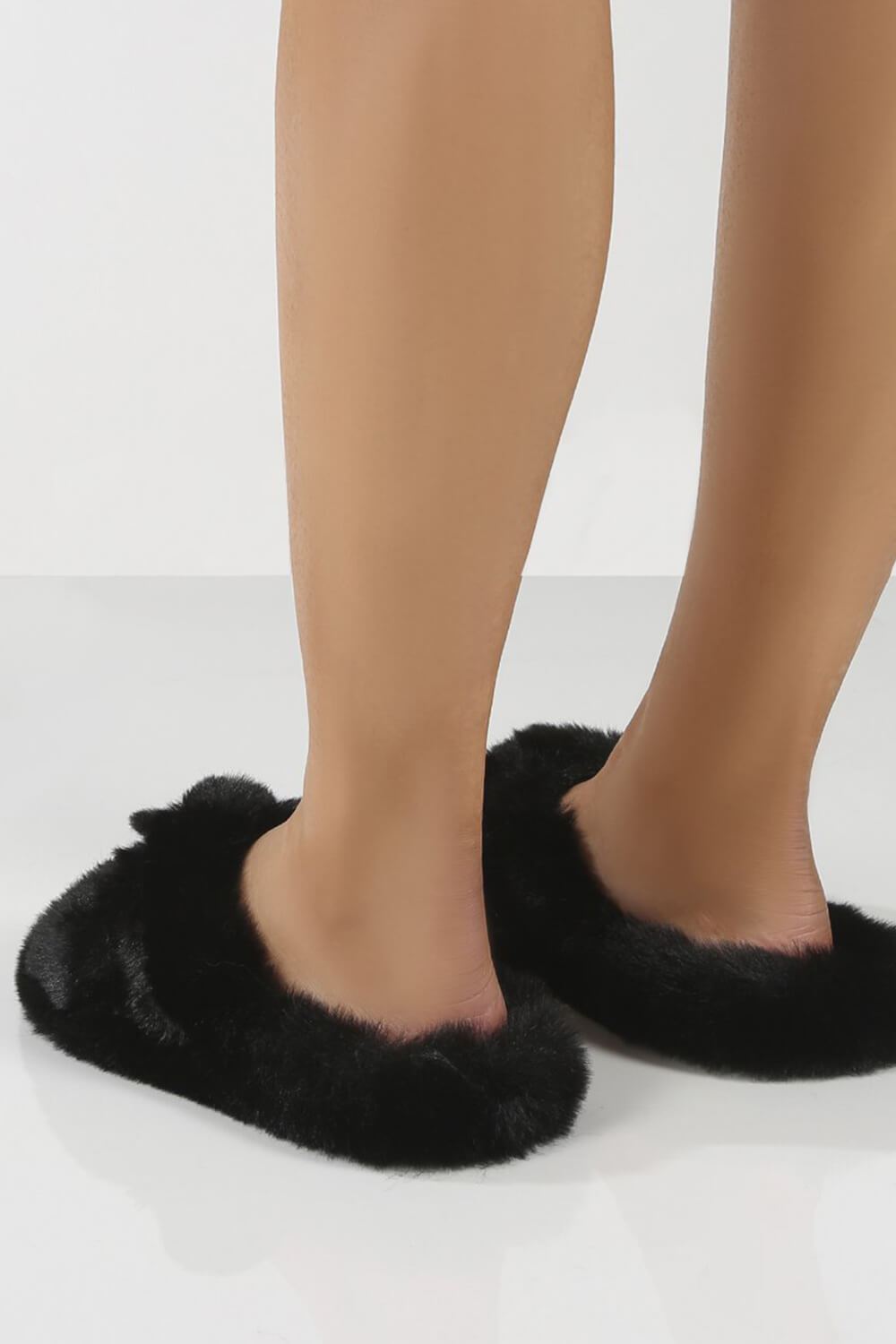 Black Fluffy Cross Over Slippers