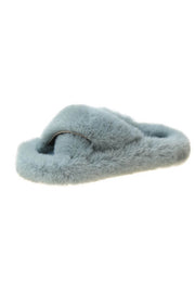 Light Blue Fluffy Cross Over Slippers - MomyMall