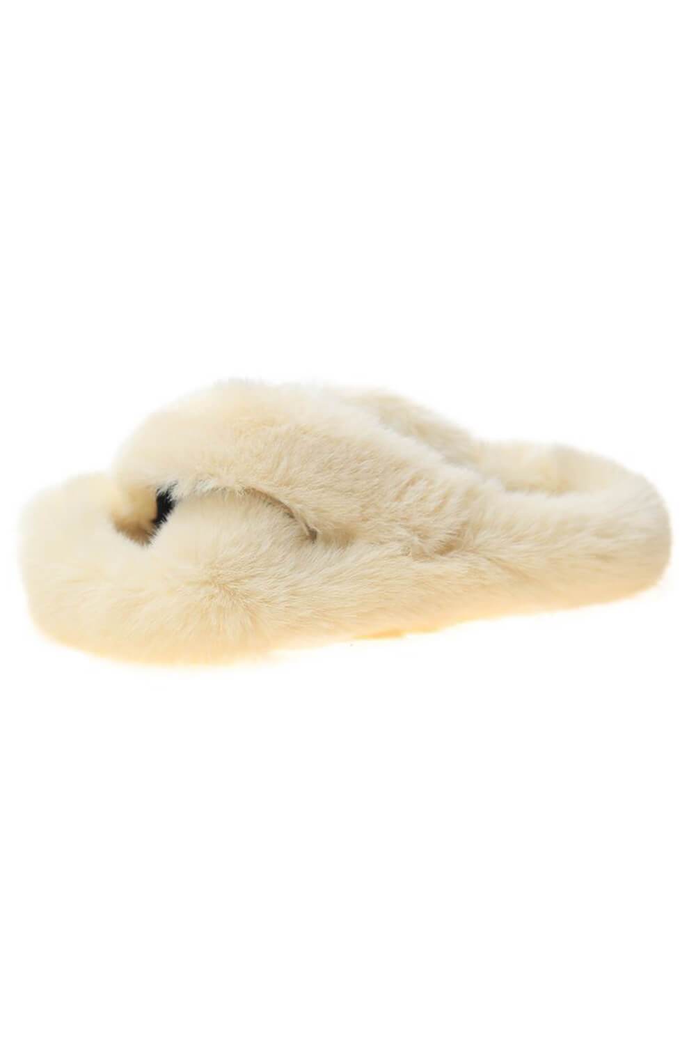 Beige Fluffy Cross Over Slippers